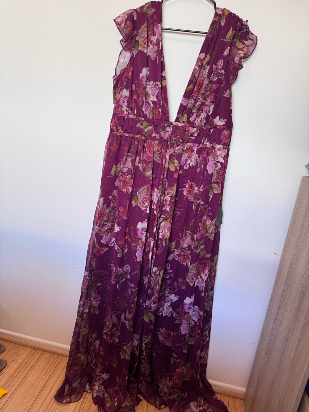 Lulu's Plum Floral Maxi Dress with Ruffle Sleeves - Picture 2 of 3